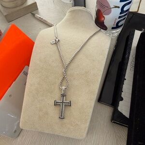 David Yurman new cross w black diamonds 22” chain & authentic Silver cross